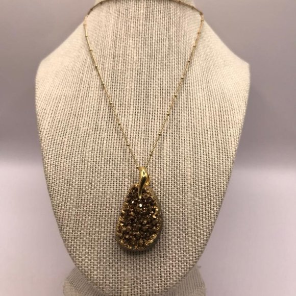 Gold-Tone Druzy Pendant Necklace - Picture 6 of 12